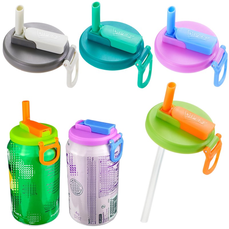 DIPESI 4-pack 4 Color Soda Can Lids with straw, Soda