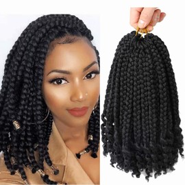 6 Packs Crochet Box Braids Curly Ends 10 Inch Crochet Braids Bohemian Box Braids Crochet Hair for Black Women (1B, 10 Inch)