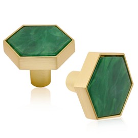 SWZHAI 4 Pcs Gold Cabinet Knobs for Dresser Drawers, Brushed Brass Hexagon, 1-1/4" Dresser Pulls for Kitchen Cabinets Cupboard Furniture Knobs, Green