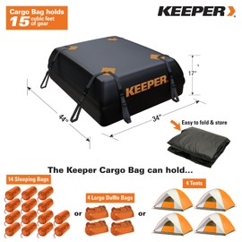 Keeper 15 Cubic Feet Rooftop Cargo Carrier Bag, Weatherproof for Top of Car, for All Vehicles Roof Rack, Accessories Include Anti-Slip Mat + Bonus Luggage Lock