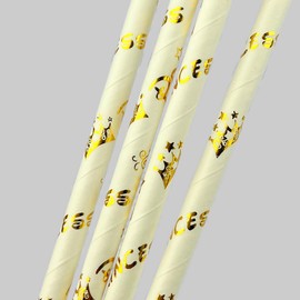 YAOSHENG Paper Straws for drinking, Pack 100 Gold Crowns Paper Straws for Cocktail Party Supplies,Birthday,Wedding,Bridal/Baby Shower,Juice,shakes,Smoothies