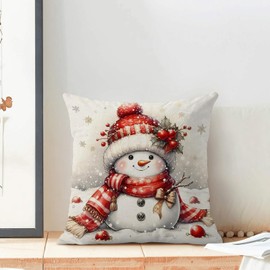 GIOPAMGO Christmas Pillow Covers 18x18 Set of 2, Xmas Decor Throw Pillow Covers Linen Farmhouse Winter Holiday Cute Snowman Pillow Case Christmas Decorations for Home Couch Sofa Outdoor