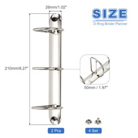 PATIKIL A5 3 Hole Ring Binder Mechanisms, 2 Set 1.97" D Ring Replacement Binder Planner Loose Leaf Binding Spines for Organizers DIY Fill Paper Storage Folder Accessories, 26mm Silver Tone