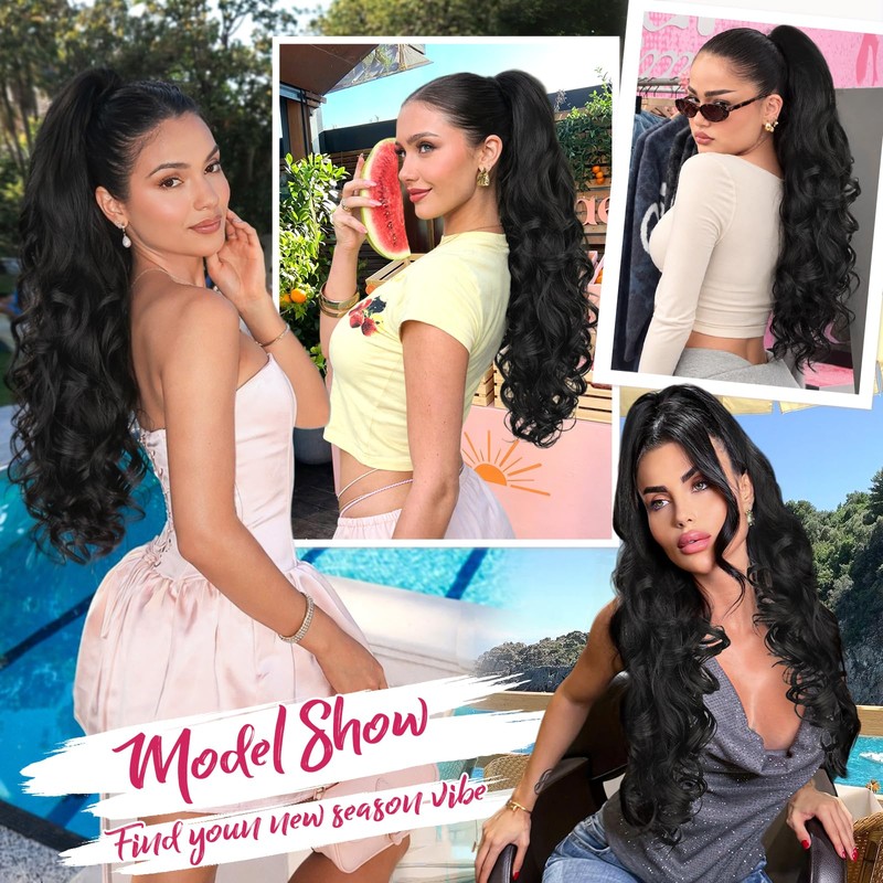 Long Curly Wavy Claw Clip Ponytail Extension,24" Chocolate Brown
