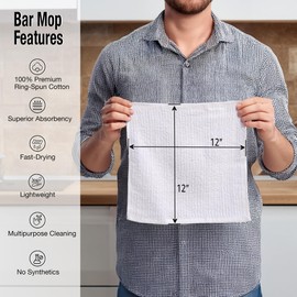 Living Fashions Bar Mop Cleaning Kitchen Dish Cloth Towels,100% Cotton, Machine Washable, Everyday Kitchen Basic Utility Bar Mop Dishcloth Set of 12, White