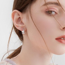 Animal Earrings Women Girls Children 925 Sterling Silver Rabbit / Koala / Panda Hoop Earrings Cute Animal Earrings Jewellery Gift, Sterling Silver, No Gemstone