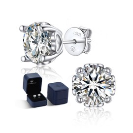 MomentWish Moissanite Diamond Stud Earrings 925 Silver / Gold 585, 1–4 Carat, Genuine Silver, Hypoallergenic VVS1 D Colour with GRA Certificate, Earrings Gift for Men Women 5/6.5/8 mm, Sterling