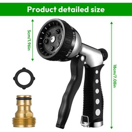 Gartenbrause Metall, Garten Handbrause, Hochdruck Garten Spritzpistole, Einstellbarer Wasserdurchfluss Gartenbrause mit 8 Verschiedene Sprühbilder für Bewässerung, Autowaschen