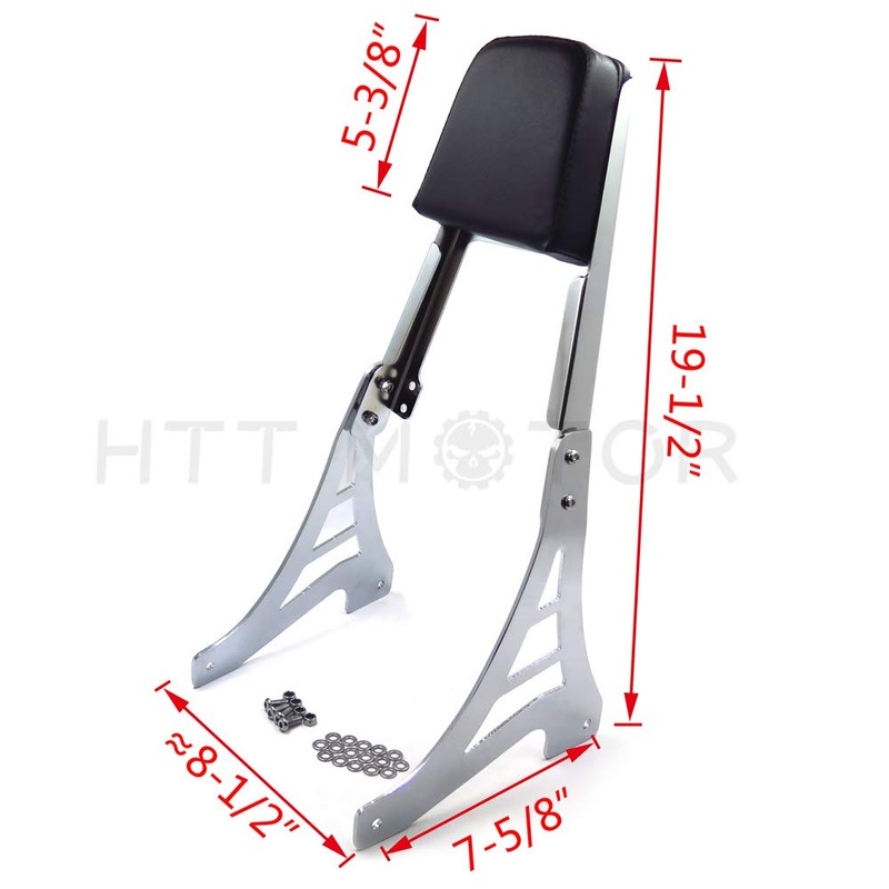 XKMT-Chrome Skull Backrest Sissy Bar With Leather Pad Compatible With