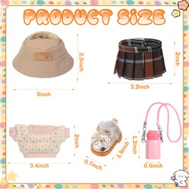 Simgoing 5 Pcs Stylish Set for 17cm Dolls with Fashion Hat ,Water Bottle,Skirt,Shoes and Sweater Outfit Set, Cute Doll Style Accessories Gift(Adorable,Brown)