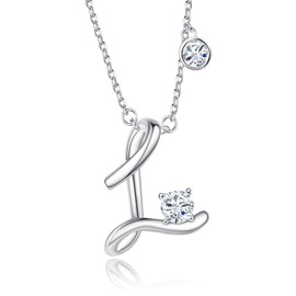 Lourny 925 Sterling Silver Initial Necklace for Women, Hypoallergenic Classic 26 Letter Alphabet Necklaces with Cubic Zirconia Jewelry Gifts for Mother Wife Sister