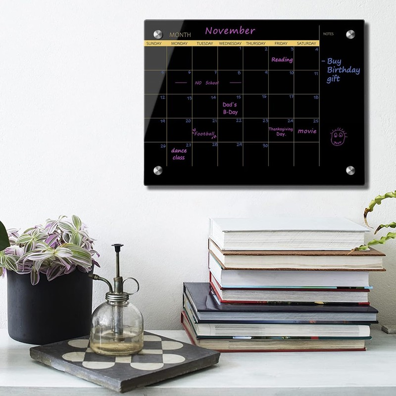 Okydoky Glass Dry Erase Whiteboard,Monthly Calendar Whiteboard,12" x 16",Frameless Glass