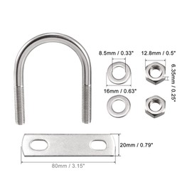 sourcing map Round U-Bolt 1.85"(47mm) Inner Width 75mm Length Steel M8 with Nuts, Plate, Washers 4 Set