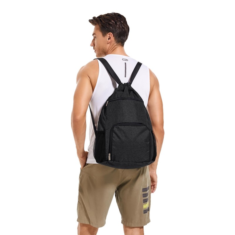 BAVELOE Drawstring Backpack with Wet Pocket & Shoe Compartment, Water-Resistant