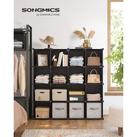 SONGMICS Cube Storage Organizer, Set of 16 Plastic Cubes, Closet Organizers and Storage, Room Organization, Bedroom Living Room, 12.2 x 48.4 x 48.4 Inches, Black ULPC44BK