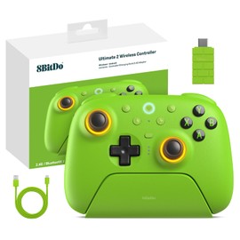 8Bitdo Ultimate 2 Kabelloser 2.4G Controller für PC&Android, TMR Joystick Update, Lange und Kurze Triggersperren, RGB-Feuerring, Kabellose 8Speed Technologie Gaming-Controller mit Ladestation, Grün