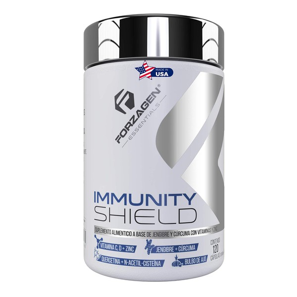 FORZAGEN Essentials | Hecho en EUA | Immunity Shield - 120 Capsulas | Complejo de Vitaminas Improtado | Vitamina C | Vitamina D | Zinc | Jengibre | Cúrcuma | Bulbo de Ajo | Pimienta Negra | Quercetina | N-Acetil-Cisteína (NAC) | Bromelina | Suplemento Na
