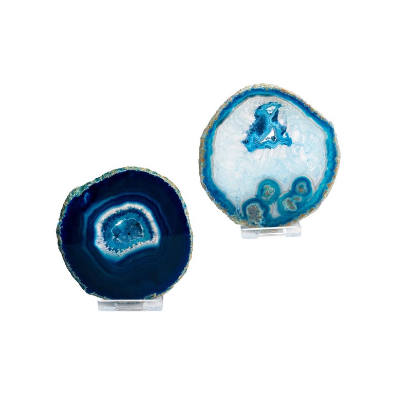 Genuine Blue Agate Coaster Pair - Gift Boxed
