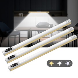 COLIJOY 64 LED Under Cabinet Lights, 3 Color Dimmable Motion Sensor Indoor Closet Lights, 3600mAh Rechargeable Under Counter Light for Kitchen, 14 Inch Wireless Battery Operated Night Lighting