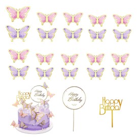 Mariposas para Pastel Adornos, 22 Piezas Decoración de Tartas, Borde Dorado Mariposa, 3D Pastel Adornos, 3D Mariposas Decorativas, Mariposa 3D para Cupcakes, Decoración para Fiestas, para Cumpleaños