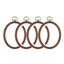 Semetall 4pcs Oval Embroidery Hoops 2.95"x3.74" Inch Imitation Wood Embroidery Display Frame Mini Cross Stitch Hoop for Fabric Embroidery and Christmas Decoration