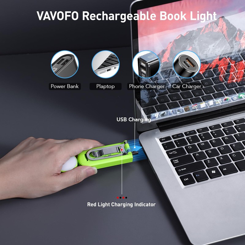 VAVOFO USB Rechargeable Book Light, Blue Light Blocking, Amber Light