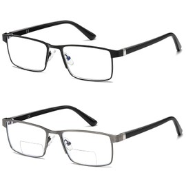 Bifocal Reading Glasses for Men Blue Light Blocking Computer Readers Lightweight Metal Frame Eyewear Spring Hinge 2PACK 2.25