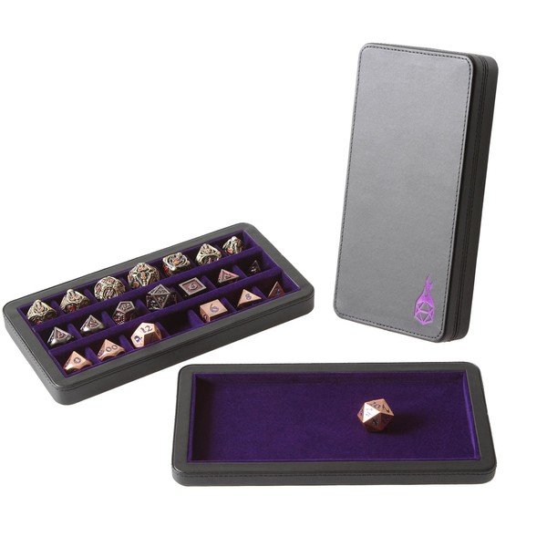 Forged Dice Co. Reliquary Large Divided Dice Case with Dice Tray for Polyhedral Dice Sets - 21 Felt-Lined Chambers - Magnetic Lid Closure - Metal Dice Storage Box - Purple