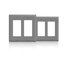 TOPELER 2-Gang Decorative Wall Plates, Switch Outlet Electrical Cover Plate, Unbreakable Thermoplastic Faceplate Cover for Decora Light Switch or Outlet, 4.50 x 4.53 inches, Glossy Gray, 2 Pack