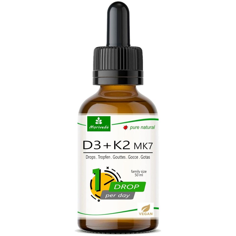 MoriVeda Vitamin D3 + K2 Drops 50 ml, High Dosage,