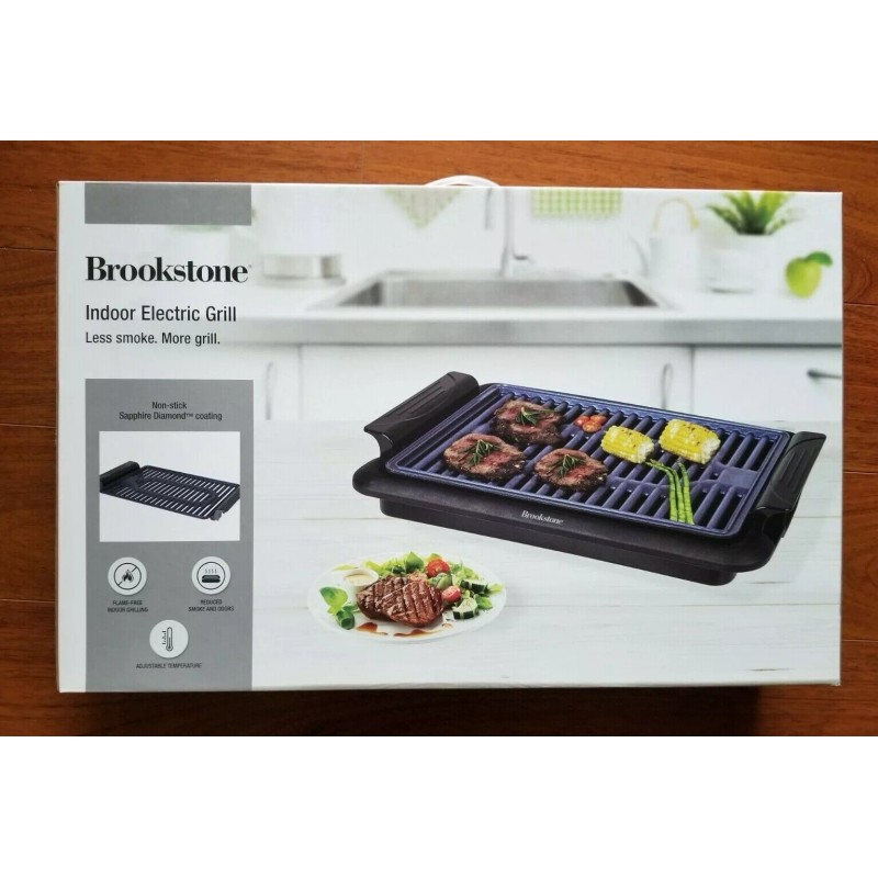 Brookstone Indoor Electric Grill Portable Flameless NonStick Adjustable Temp NIB