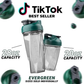 HELIMIX Blender Shaker Bottle Made in USA No Whisk Ball Needed:_Evergreen_20oz