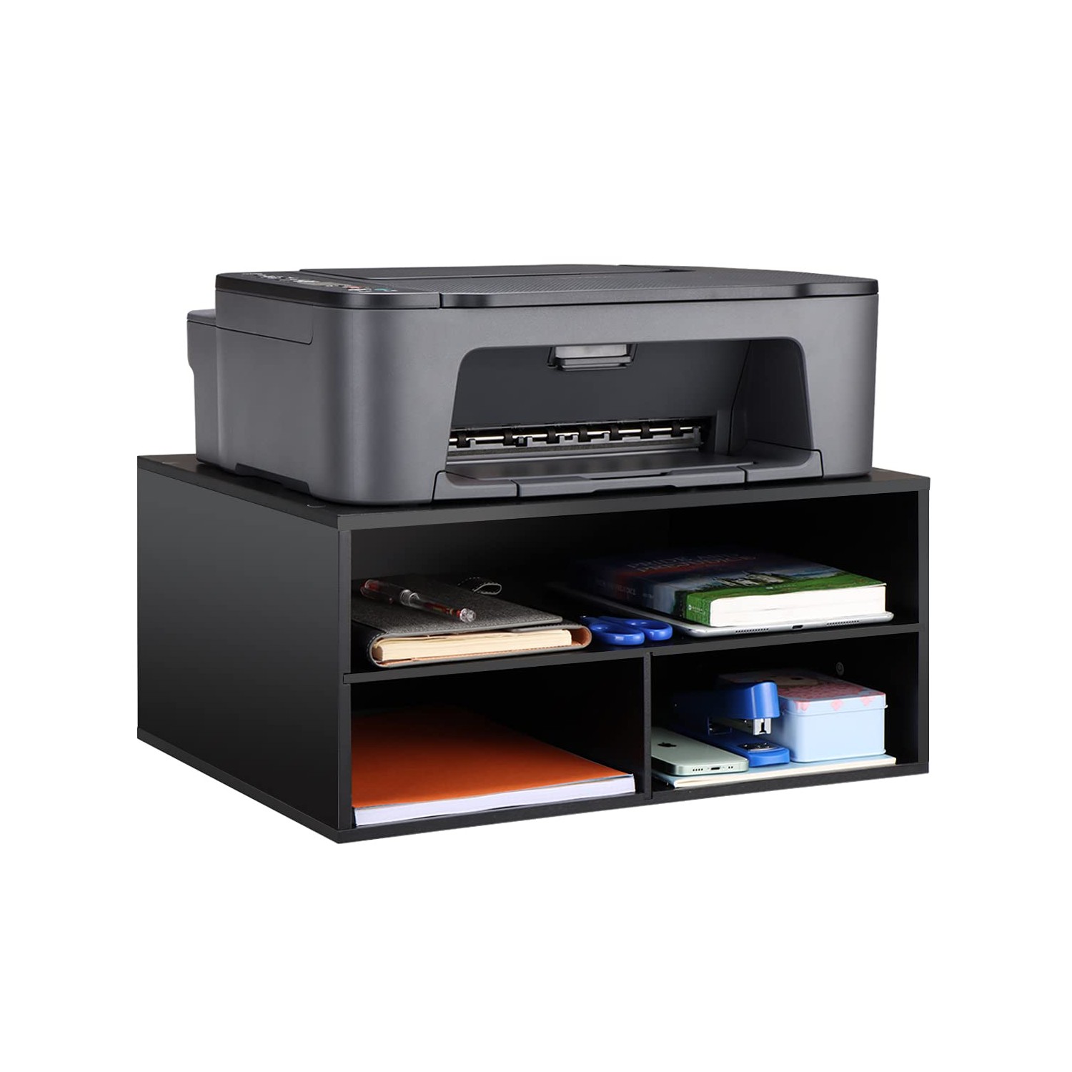 EMERIT Printer Stand Shelf with Storage Wood Desk Paper Organzier for ...