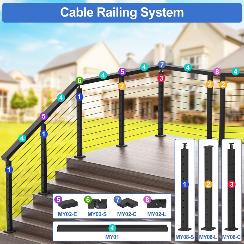 PLANTOP 6'6'' Stainless Steel Rectangular Handrail, Cuttable Cable Railing Handrails