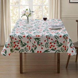 Serafina Home Holiday Christmas Vinyl Tablecloth with Flannel Backing: Tablecloth Reusable (Holly Berries, 60" x 90")