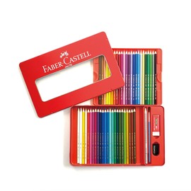 Shachihata TFC-WCP/60C Faber Castell Watercolor Colored Pencils, Flat Tin, 60 Color Set