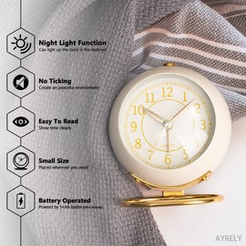 AYRELY® Battery Operated Desk Alarm Clock with Light,Silent No Ticking,Small Table Clock for Bedside/Bedroom/Living Room/Office/Travel/Kids/Room Decor Aesthetic Vintage(Cream)