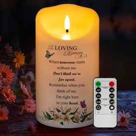 HN HAIINAA Flameless Memorial Candle, Real Wax LED Light with Remote Sympathy Gift Bereavement Gifts for Loss of Loved One Memorial Gifts for Loss of Mother Father Remembrance Gifts (4" x 7")