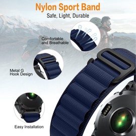 SumRioo QuickFit 26mm Strap for Garmin Fenix 8/8 Solar 51mm/7X Pro/7X/6X Pro/6X/5X Plus/5X/3/3HR, Nylon Alpine Loop Watch Strap for Garmin Tactix 8 51mm, Enduro 3, Epix 2 Pro, Navy Blue