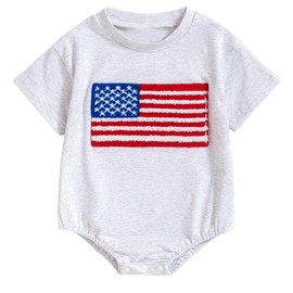 fimaska Newborn Baby Boy Girl 4th of July Outfit USA Flag Embroidery Romper Bodysuit Independence Day Summer Clothes