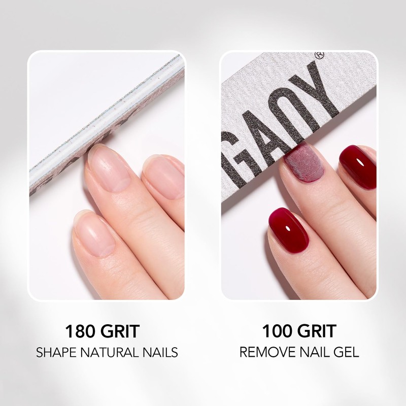 GAOY Nail File, 10Pcs Professional 100/180 Grit Half-Moon Shaped Double