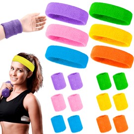 Sweat Bands, 18PCS Sports Headband Wristbands, Sweat Bands Absorbent for Gym Sports Football Soccer, Headband and Wrist Sweatbands for Men Women Cycling Running Tennis Basketball