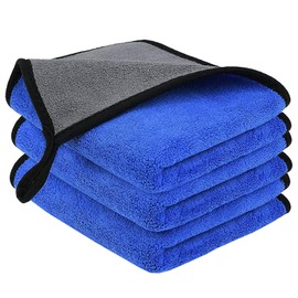 Auronna 800GSM Microfiber Cleaning Cloths 2 Layer - 40 x 40 cm Super Absorbent Cleaning Towel For Household And Car Washing, Drying, Detailing (Pack of 3, Blue/Grey)
