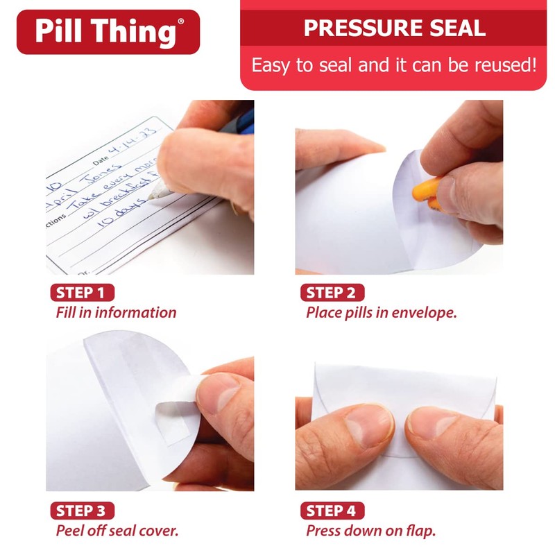 Peel and Seal Printed Pill Envelopes, 3.5" x 2.5", Easy-to-Fill