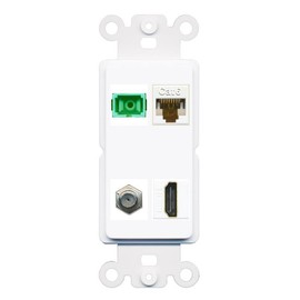 RiteAV 1 Port Fiber Optic Jack SC Simplex APC + Cat6 + Coax + HDMI Wall Plate - Rocker White
