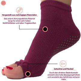 GERNEO® - The Original - Premium Yoga Pilates Ballet Gymnastics Fitness Socks Open & Non-Slip - Toe-Free Socks, Milano red