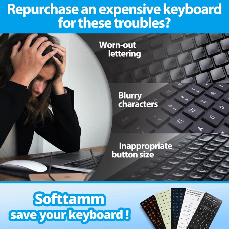 Russian Keyboard Stickers[5 in 1],Cyrillic Keyboard Letter Replacement Sticker Black