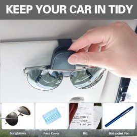 ZENSUKYE 2PCS Soporte para Gafas de Coche,Soporte Universal de Gafas de Sol de Visera de Coche, Clip Soporte Magnético de Anteojos de Sol, PU Cuero Pare Portagafas de Coche para Vasos,Tarjetas (Negro)
