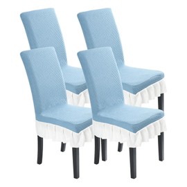 Qubjus Dining Chair Slipcover Stretch Chair Covers for Dining Room Set of 4 Washable Kitchen Chair Cover with Skirt for Home Party (Blue & White, 4PC)