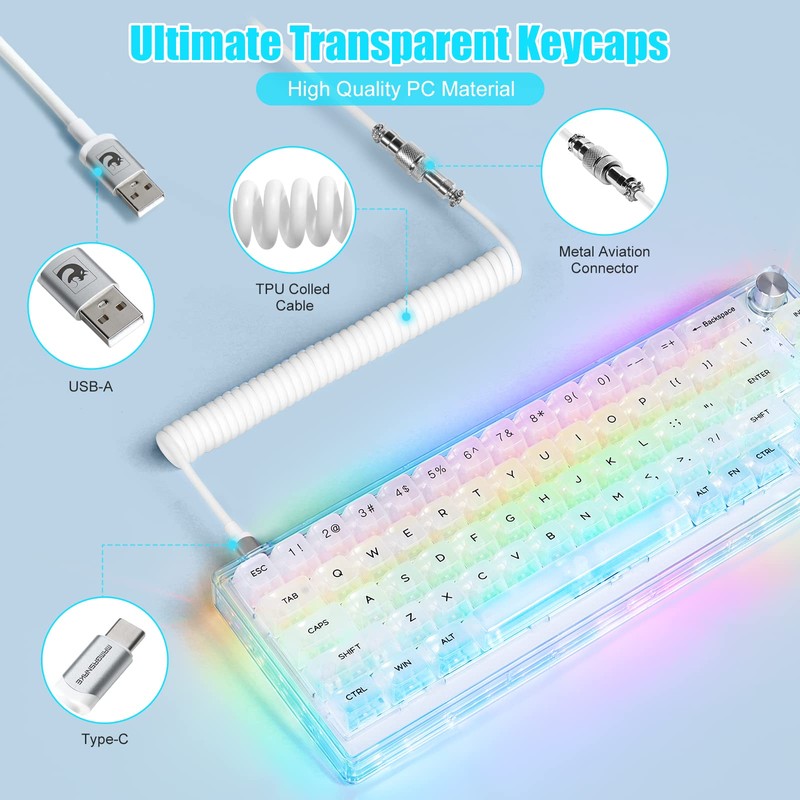 MAGIC-REFINER MK31 60% Wired Hot Swappable Mechanical Keyboard with Transparent